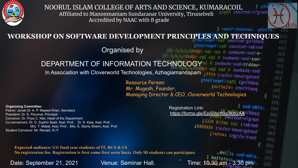 Workshop on Software Development Principles and Techniques